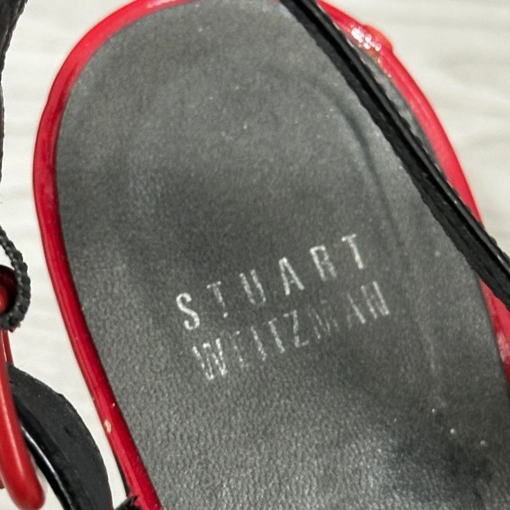 Stuart Weitzman Red Patent Leather Crisscross Slingback Wedge Sandals Women's 8 - Picture 8 of 10